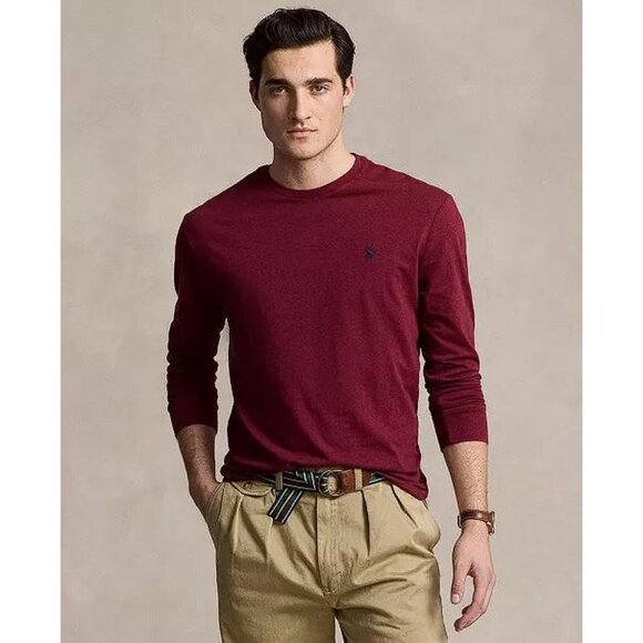 POLO RALPH LAUREN Men's Classic-Fit Jersey Long-Sleeve T-Shirt Size L In Wine - Picture 1 of 6